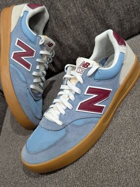New Balance Men's Light Blue & Burgundy Suede Mesh Sneakers